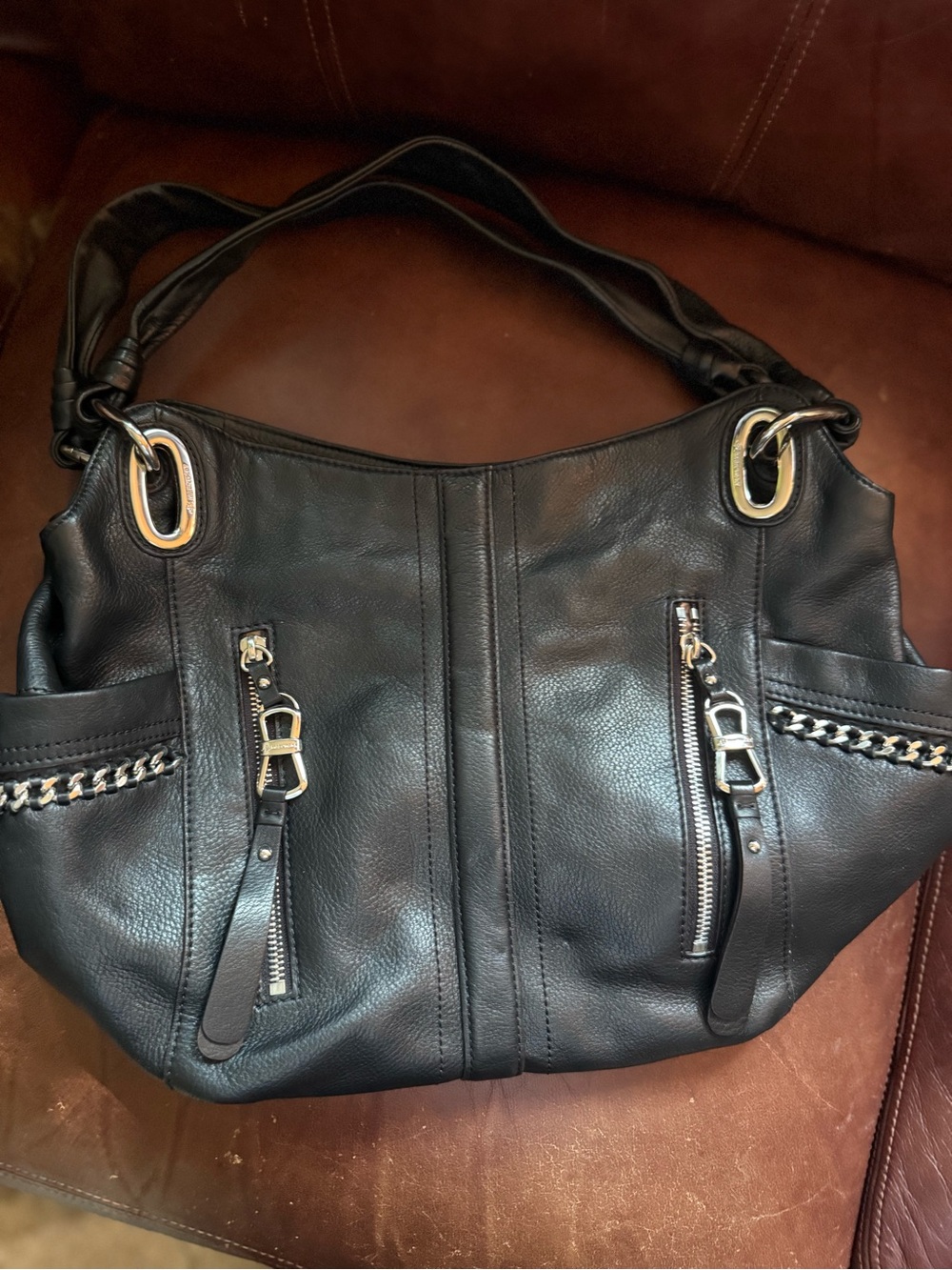 B. Makowsky Alice Black Pebbled Leather Hobo Bag - Like New with Dust Bag